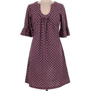 JUDE CONNALLY Megan Pink and Brown Geometric Lattice Print 3/4 Bell Sleeves Sz M